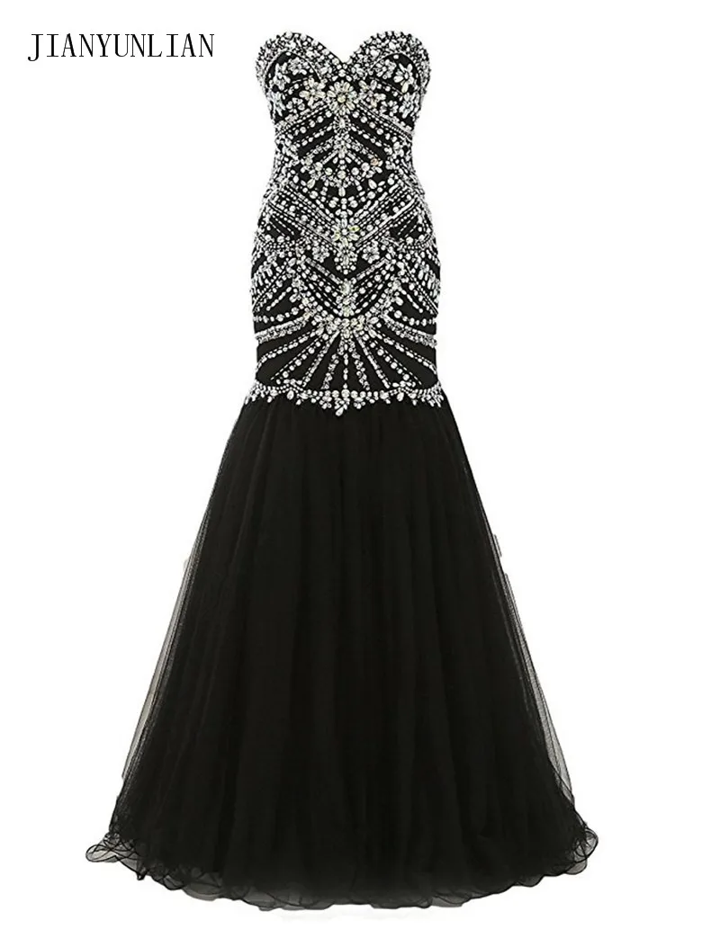 

Evening Dress 2022 Vestidos De Noite Para Casamento Crystals Beaded Black Mermaid Prom Dresses