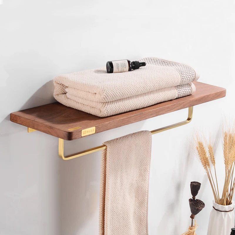 Полка для ванной комнаты держатель полотенец деревянные латунные полки хранения