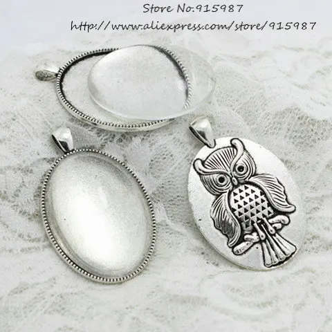 

Sweet Bell 5set Antique silver Alloy Cameo 33*51mm(Fit30*40mm Dia)Oval Cabochon owl Pendant Settings+Clear Glass Cabochon 6D1054
