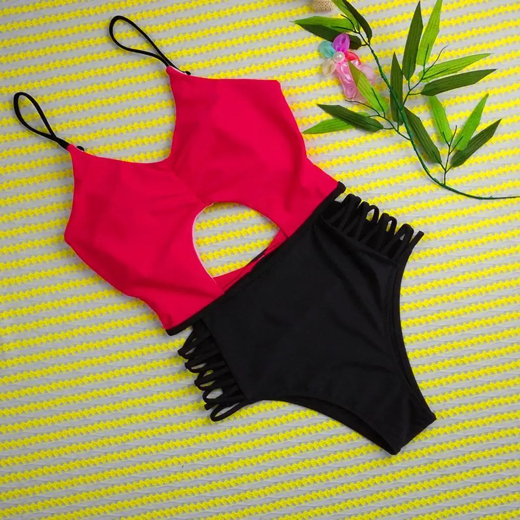 Женский сексуальный лоскутный Цельный купальник с v-образным вырезом без рукавов