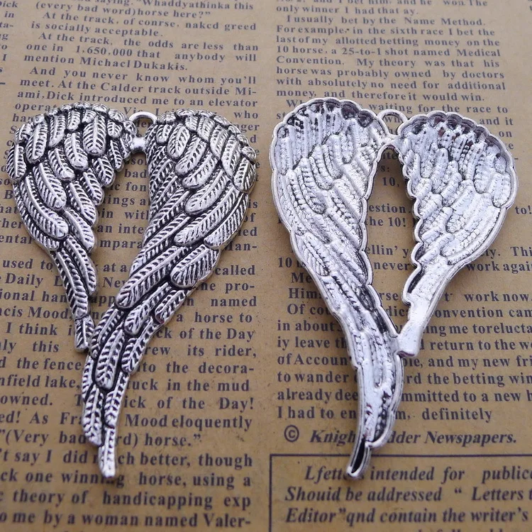

RAINXTAR Fashion Alloy Huge Bird Wing Charms In Heart Shape 47*67mm 5pcs AAC1597