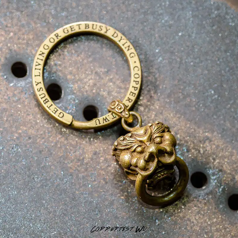 Coppertist. wu маленькая голова льва бронзовый брелок латунный брелок для ключей ручной работы Золотое модное кольцо для ключей с сумочкой кулон - Цвет: Type 3