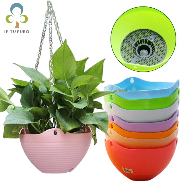 3 шт. цветной круглый пластиковый подвесной цветочный горшок с металлической