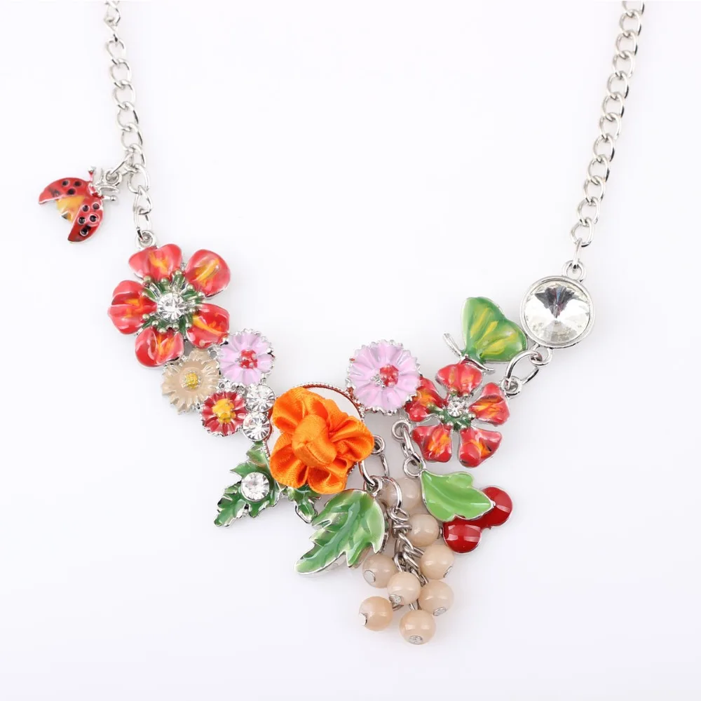 

Bonsny Statement Necklace Flower Enamel Branch Alloy Long Chain Pendants 2016 New Jewelry For Women Charm Collares Accessories