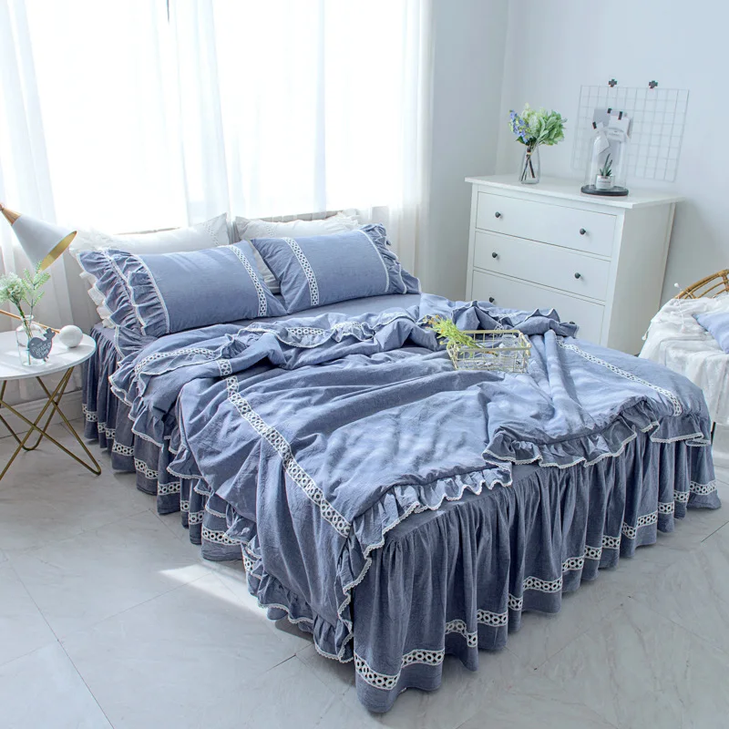 Постельное белье с оборками набор из 100% помытого хлопка пододеяльников 3/4 шт.