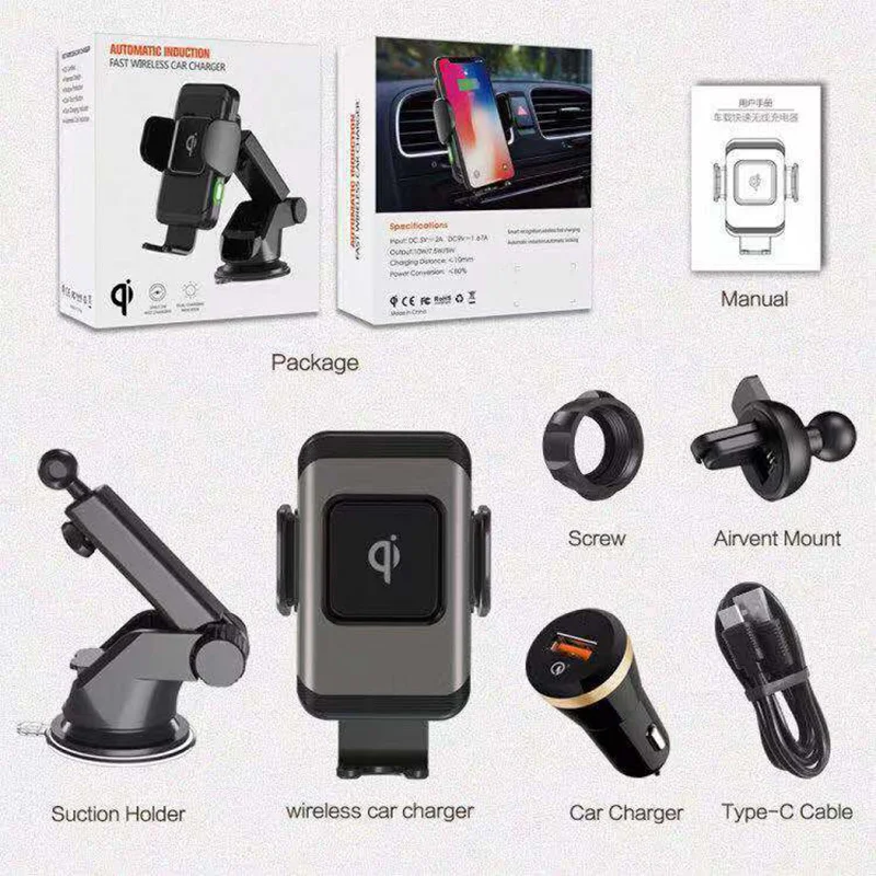 

10W/7.5W Qi Wireless Car Charger Automatic For iPhone 8/X/Max Samsung Fast Wireless Charging Phone Holder Car Wireless Charger