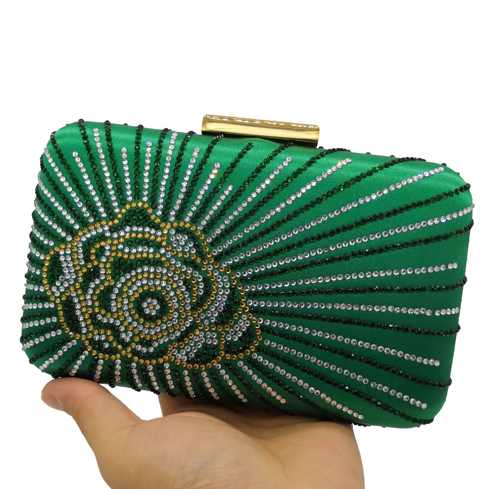 Boutique De FGG клатч с зеленым цветком, женские вечерние сумки, свадебная сумка с кристаллами, вечерние сумочки на цепочке для коктейлей, Сумочка через плечо