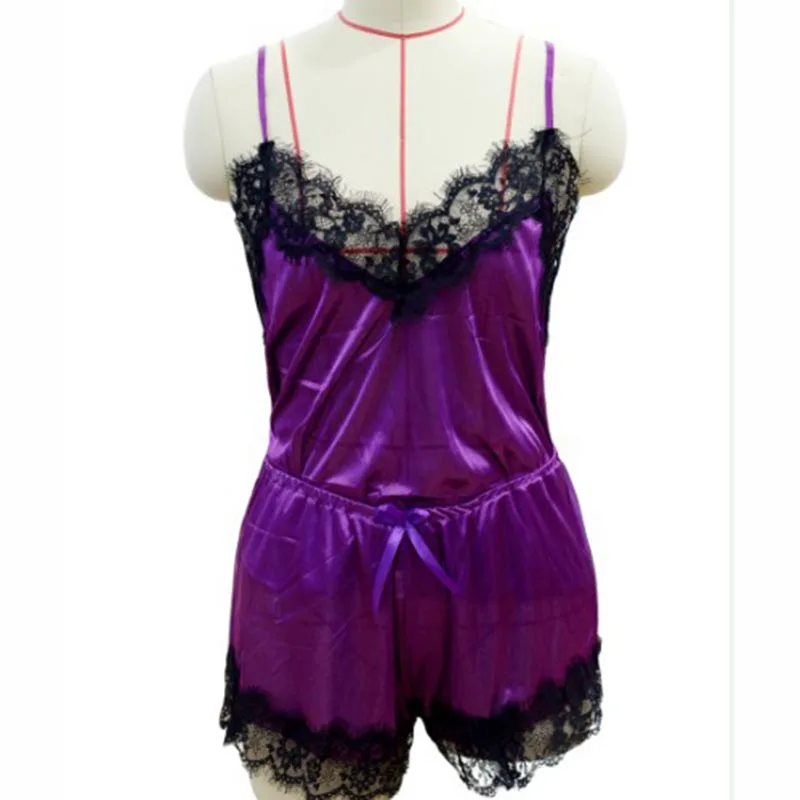 brilliant purple Лето стильный и удобный Кружевной Комплект пижамный комплект Женская атласная пижама сексуальная пижама Пижамные шорты - Цвет: brilliant purple