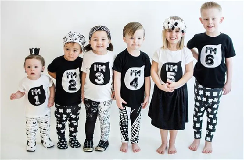 Summer Baby Boys T-shirt For Girl Tops White Black 1 2 3 4 Years Birthday Outfits Kids Tees Shirt Tops Children Shirts Clothing