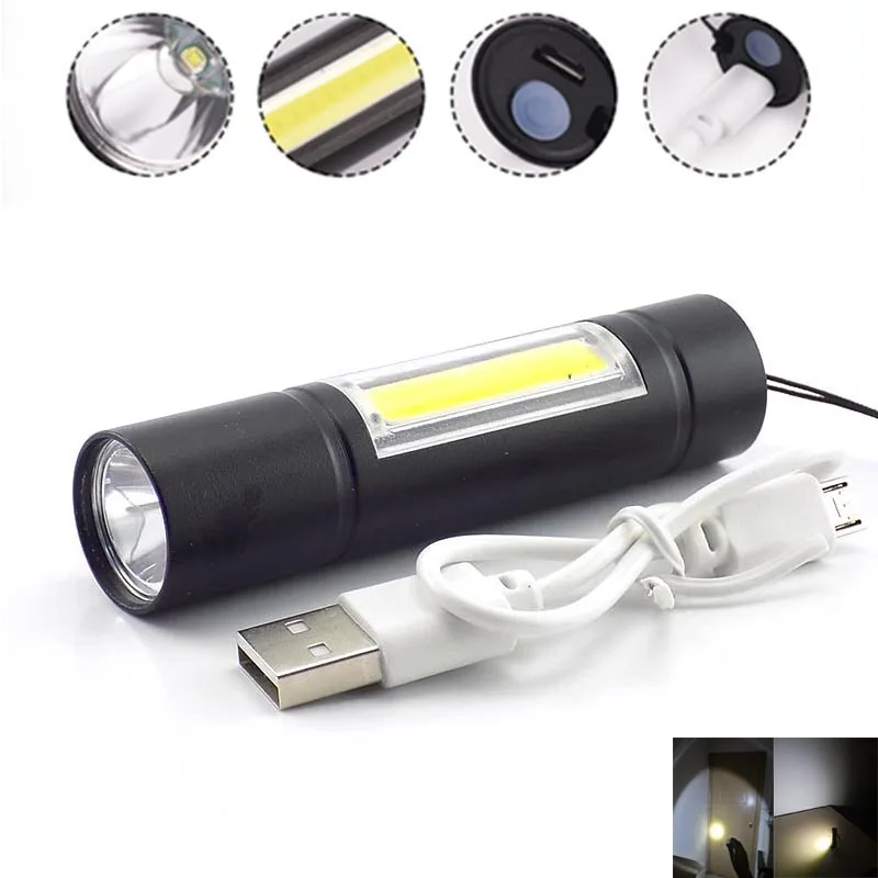 Портативный мини-cob LED Перезаряжаемый usb-фонарик Q5 Torch Light лампа встроенный 14500 фонарь на батарее вспышки света с USB кабель