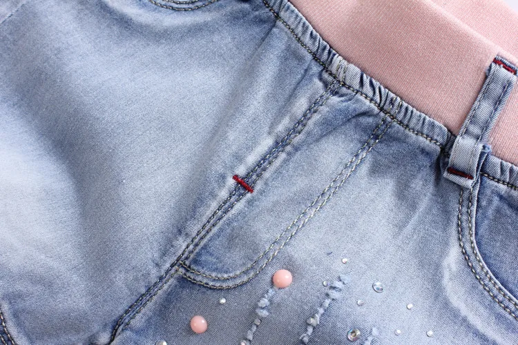 Новинка, летние детские шорты, детское Джинсовые шорты для детей модная одежда для девочек короткая лента для волос для девочки принцессы детские штаны, Джинсы Шорты для девочки Одежда с цветочным принтом для девочек