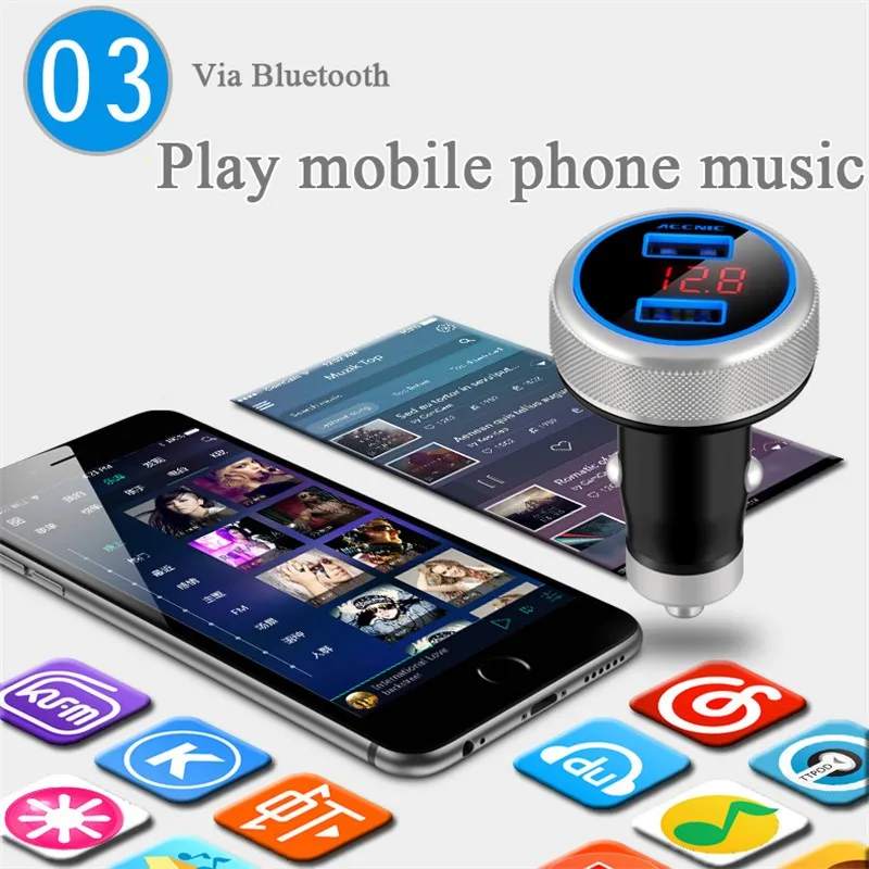 Bluetooth FM передатчик Автомобильный MP3 плеер монитор напряжения Handsfree быстрое