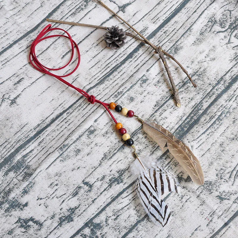 Индийское перо плетеная веревка повязка на голову женские богемные бусы повязки