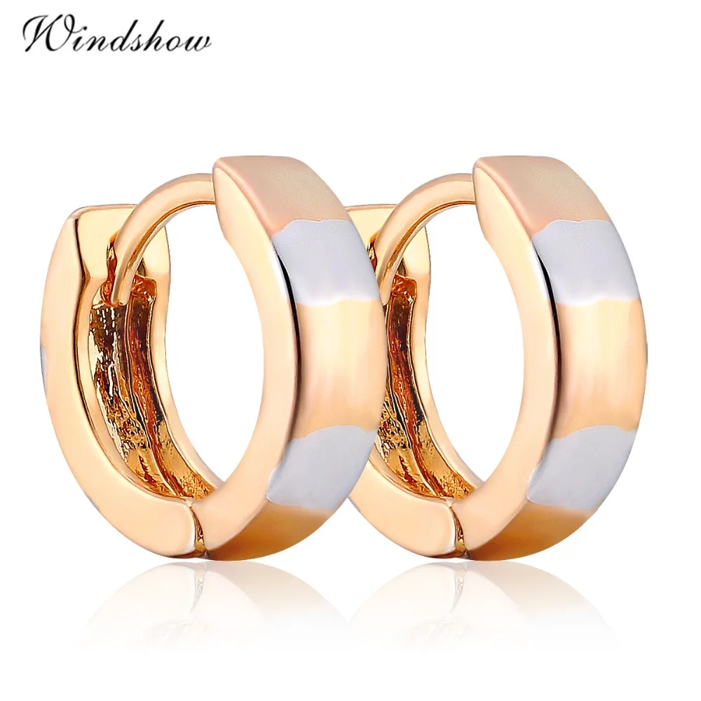 Маленькие серьги обручи Windshow желто белые микс золотого цвета круглые для женщин