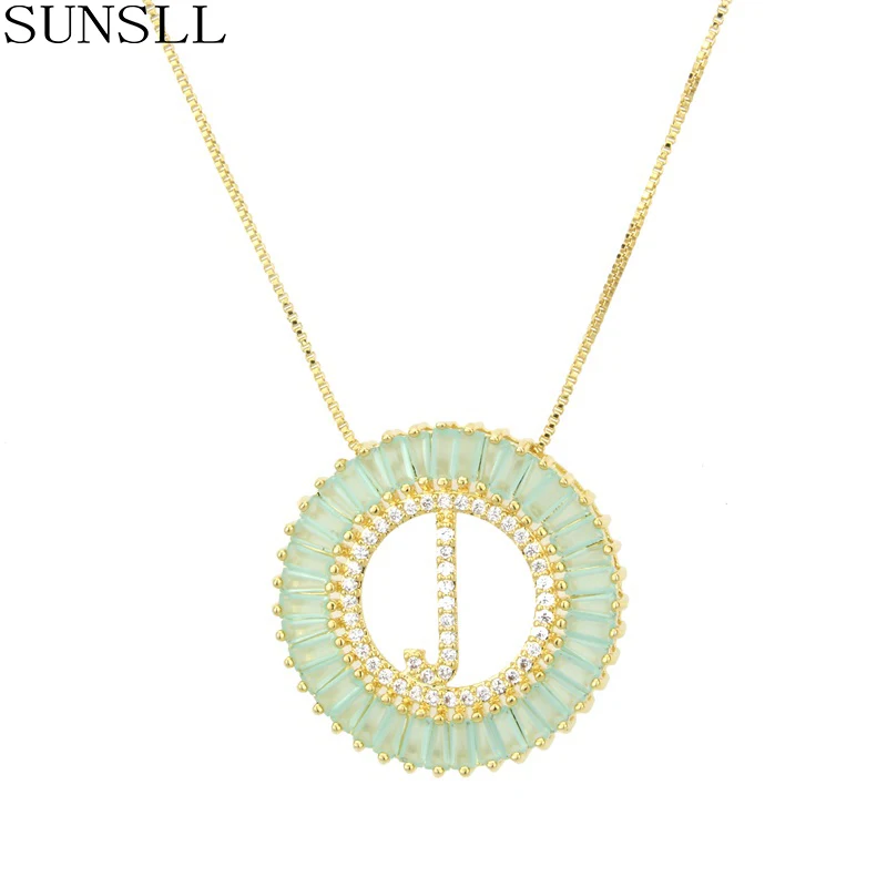 SUNSLL Золотое медное разноцветное ожерелье с кубическим цирконием и буквенным