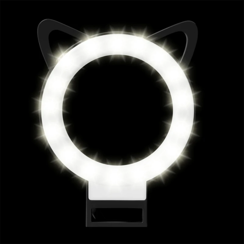 Черный PULUZ светодиодный селфи легкий телефон якорь в прямом эфире милые артефакт кошачьи уши Форма 3 уровня Яркость Красота 36 светодиодный s заполняющий свет - Цвет: Черный