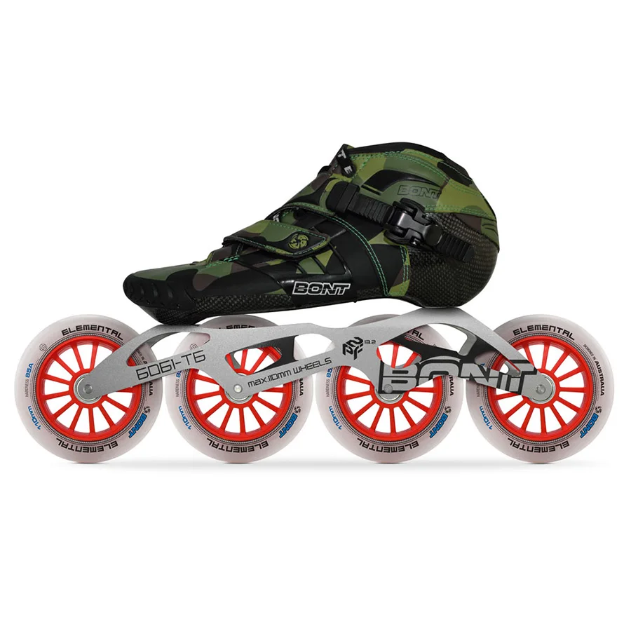 Оригинальные Bont Z 2PT скоростные роликовые коньки Heatmoldable CarbonFiber Boot 4*90/100/110 мм 6061 элементарные ролики колеса - Цвет: Black Green