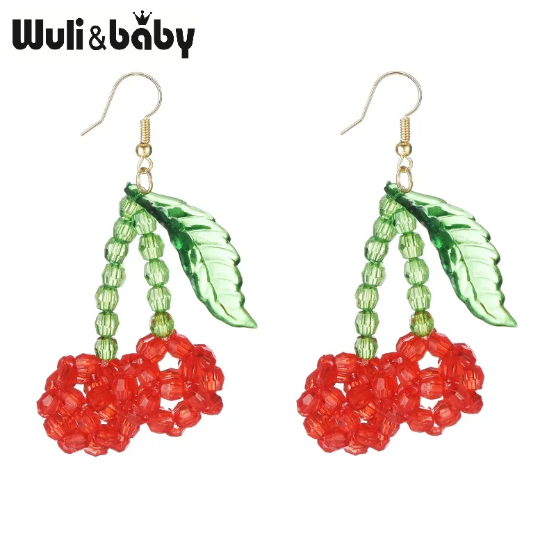 Wuli & baby новинка гипербола красная вишня висячие серьги модные женские массивные