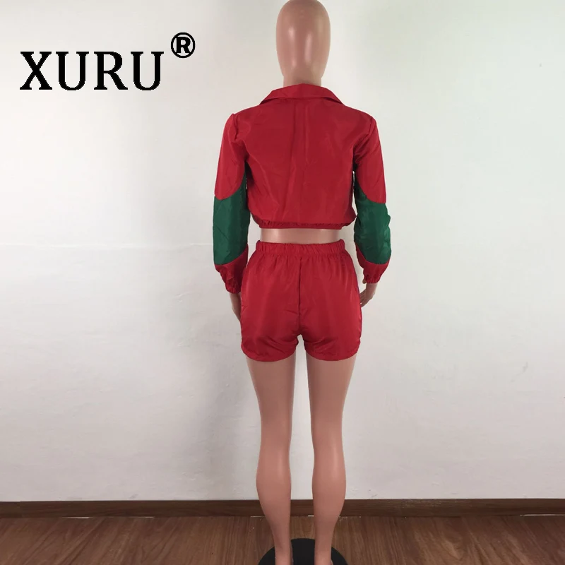 

XURU new hot women's color matching sexy jumpsuit shorts two-piece contrast color stitching loose casual jumpsuit