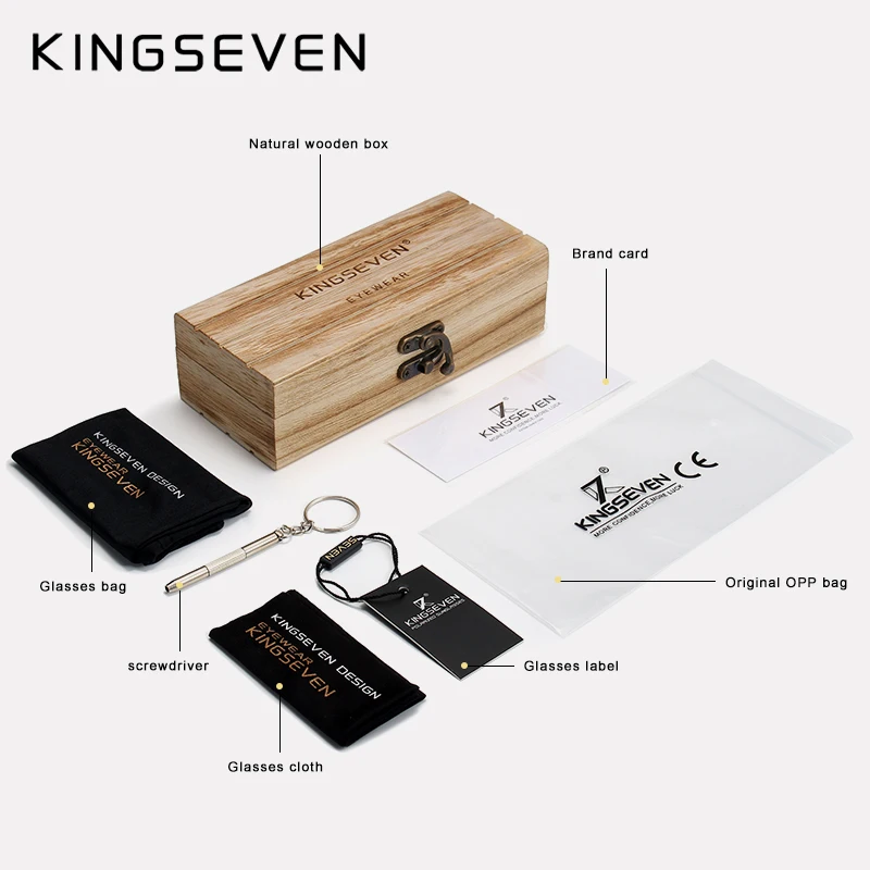 Солнцезащитные очки KINGSEVEN поляризационные для мужчин и женщин бамбуковые
