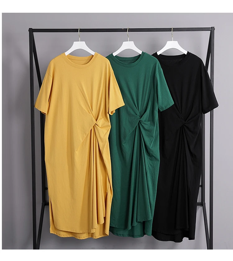 Размера плюс летнее платье 2021 100% хлопок с коротким рукавом о образным вырезом