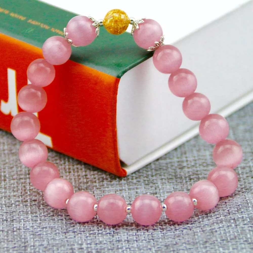 Браслет из натуральных белых/розовых опаловых бусин 7 мм настоящий