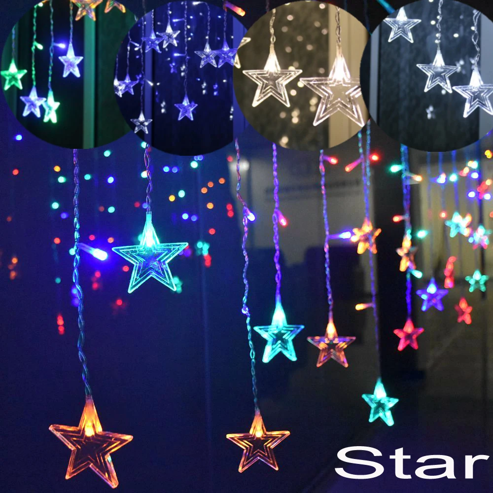 

Curtain Icicle Decorative Lights 4M Width Droop 0.4-0.6m Star Snowflake Led String Light for Wedding Holiday Decoration