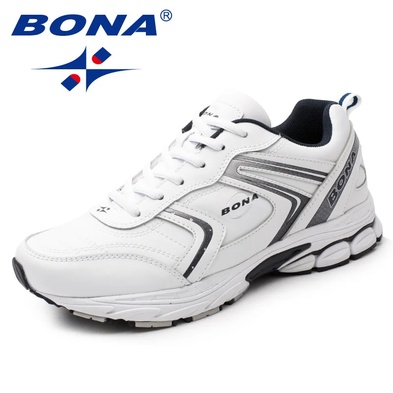 WHITE DEEP BLUE BONA/Новое поступление; типичный стиль; мужские кроссовки для бега на шнуровке; Мужская Спортивная обувь; уличные беговые кроссовки; обувь; светильник; - Цвет: WHITE DEEP BLUE