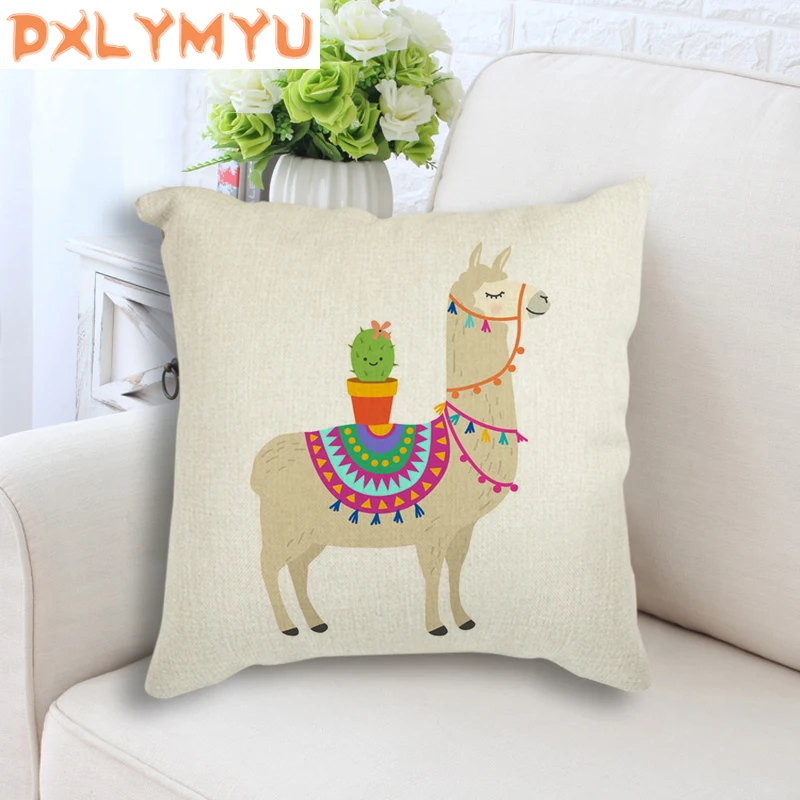 

Decorative Cushion for Sofa Home Decor Cartoon Llama Cactus Nursery Art Printed Pillow Nordic Throw Pillow 45x45cm