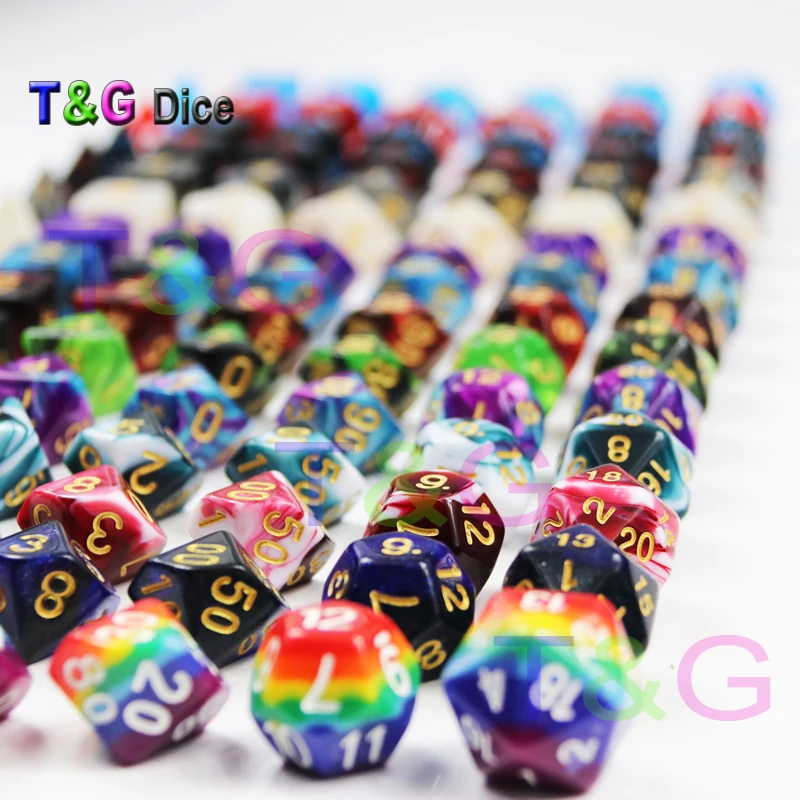 105 красочные игральная кость с черная сумка, T& G радугой 15 полных комплектов D4 D6 D8 D10 D10% D12 D20 для ролевой игры DND Настольная игра