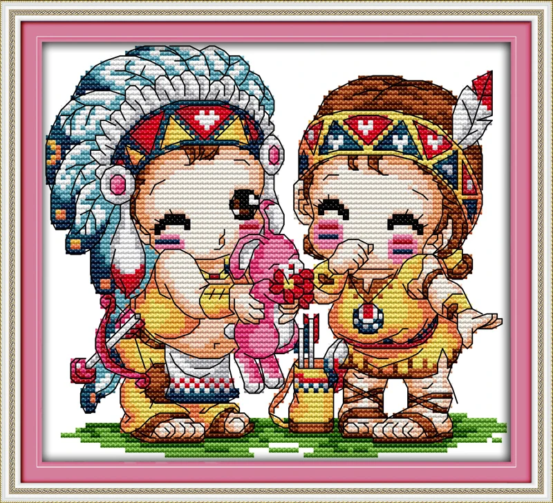 

Indian lovers cross stitch kit people cartoon couples 14ct 11ct white print embroidery DIY handmade needlework craft home plus