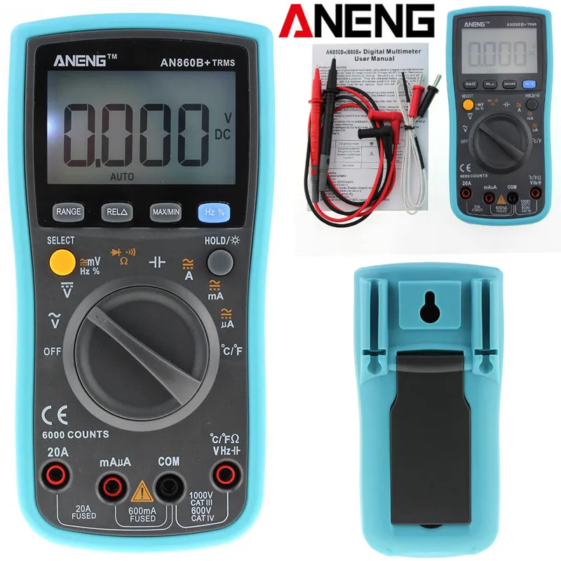 

ANENG AN860B + LCD 6000 Counts Digital Multimeter Backlight AC/DC Current Voltage Resistance Frequency Temperature Tester