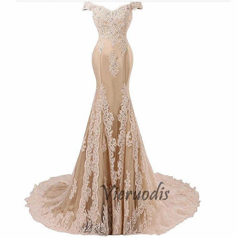 Настоящая фотография Длинные Русалка Выпускные платья с открытыми плечами Тюль