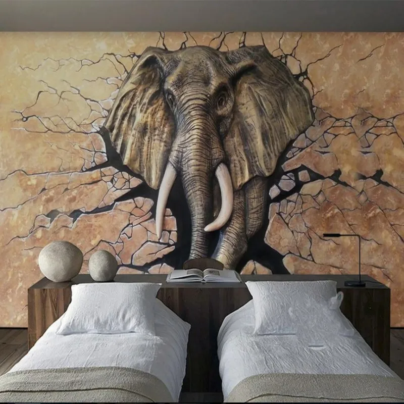 3D стерео рельефный слон настенная задняя стенка пользовательские большие фрески