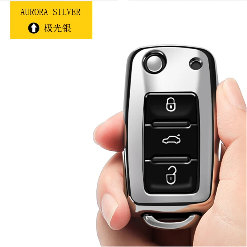 Silver A type Высококачественный ТПУ хромированный чехол для автомобильных ключей, подходит для Bora Golf Polo Tiguan, защита для ключей, автомобильные брелки, цепи, автомобильные аксессуары - Название цвета: Silver A type