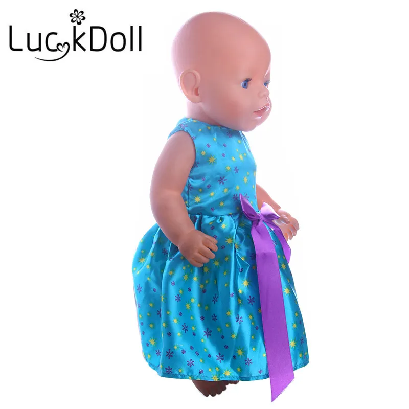 LUCKDOLL синее фиолетовое платье с бантом размер 18 дюймов американский 43 см Детская