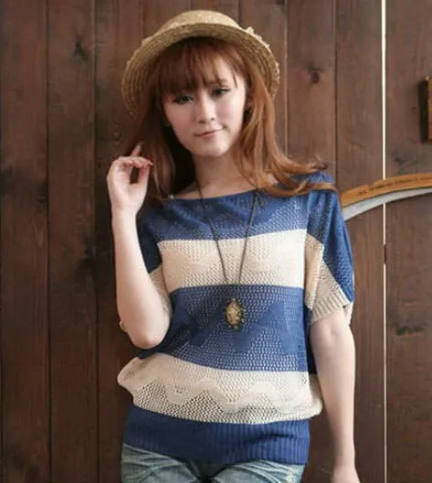 Женская свободная вязаная крючком блузка пуловер с рукавом летучая мышь 6 цветов