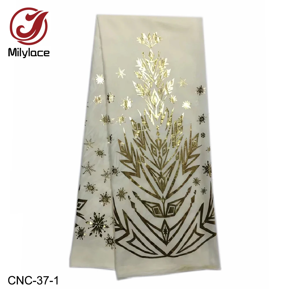 

New Design swiss cotton fabrics 5 yards soft voile fabrics with printing gold flower shiny material for party dresses CNC-37