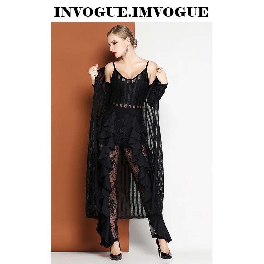 INVOGUE. IMVOGUE 2019 Новое поступление модный изящный кружевной прозрачный Полосатый