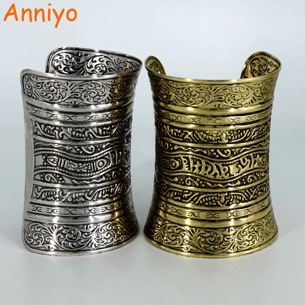 Anniyo Цельный/большой браслет для женщин поддельный Винтажный серебряный и