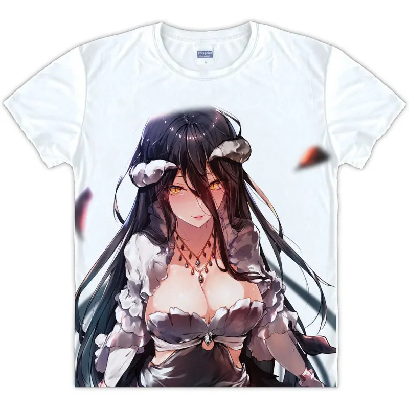 Футболка с японским аниме одежда Overlord Albedo коротким рукавом унисекс летняя белая
