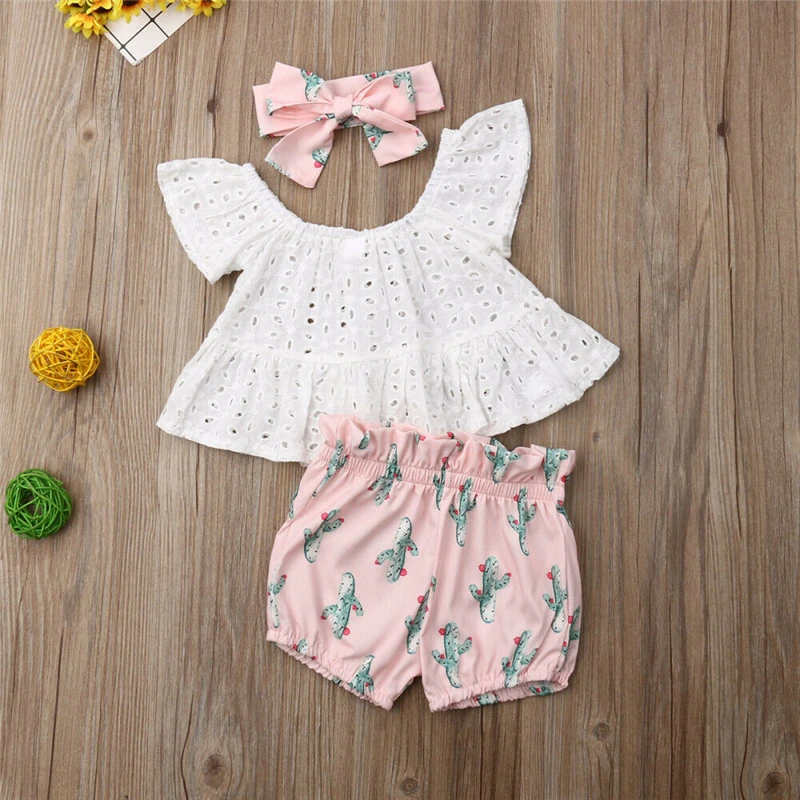 Комплект из 3 предметов для новорожденных кружевная футболка с открытыми плечами