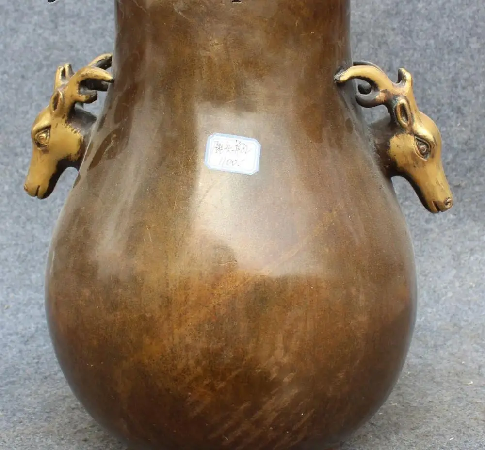 13 &quotотмеченная китайская фиолетовая бронзовая позолота голова оленя ручка