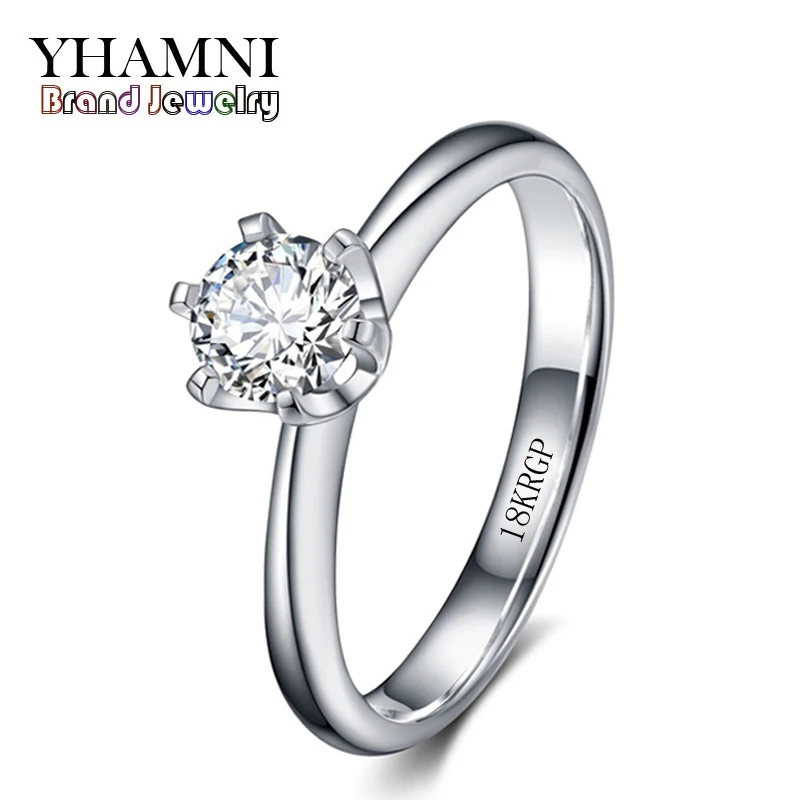 YHAMNI кольцо из белого золота с Золотое кольцо 18krgp штамп 6 мм 1 карат SONA CZ Diamant Для женщин Обручение кольцо JR018