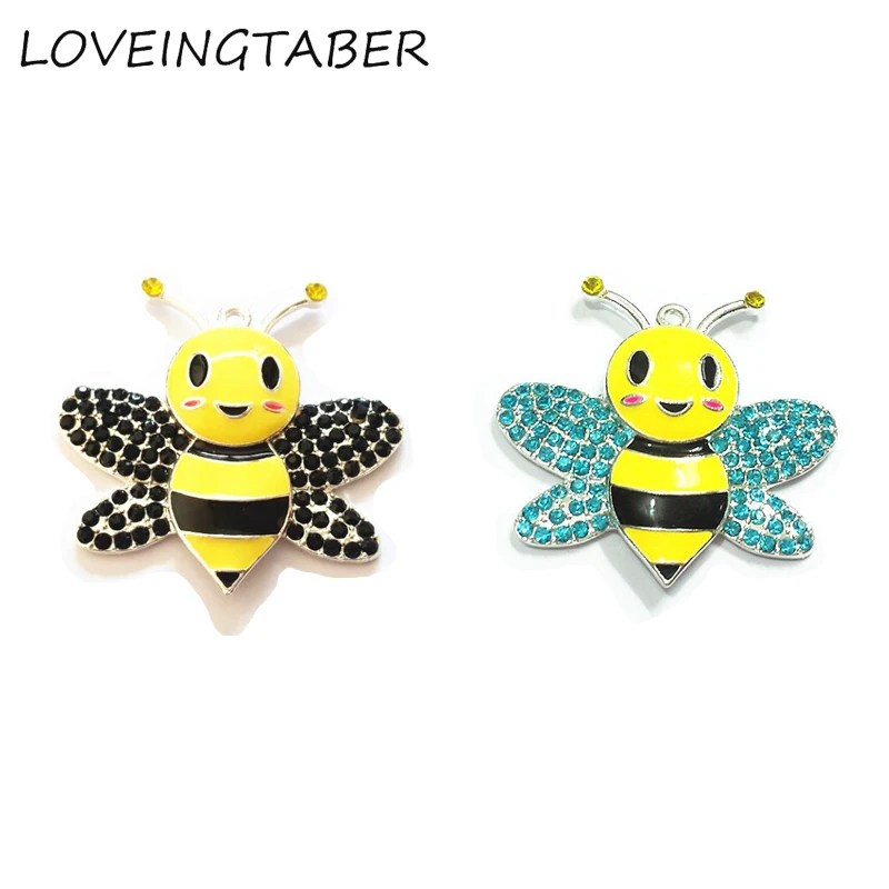 Сначала выбор цвета)! 10 шт./лот Серебристые Подвески в виде пчелы со стразами 45 мм *