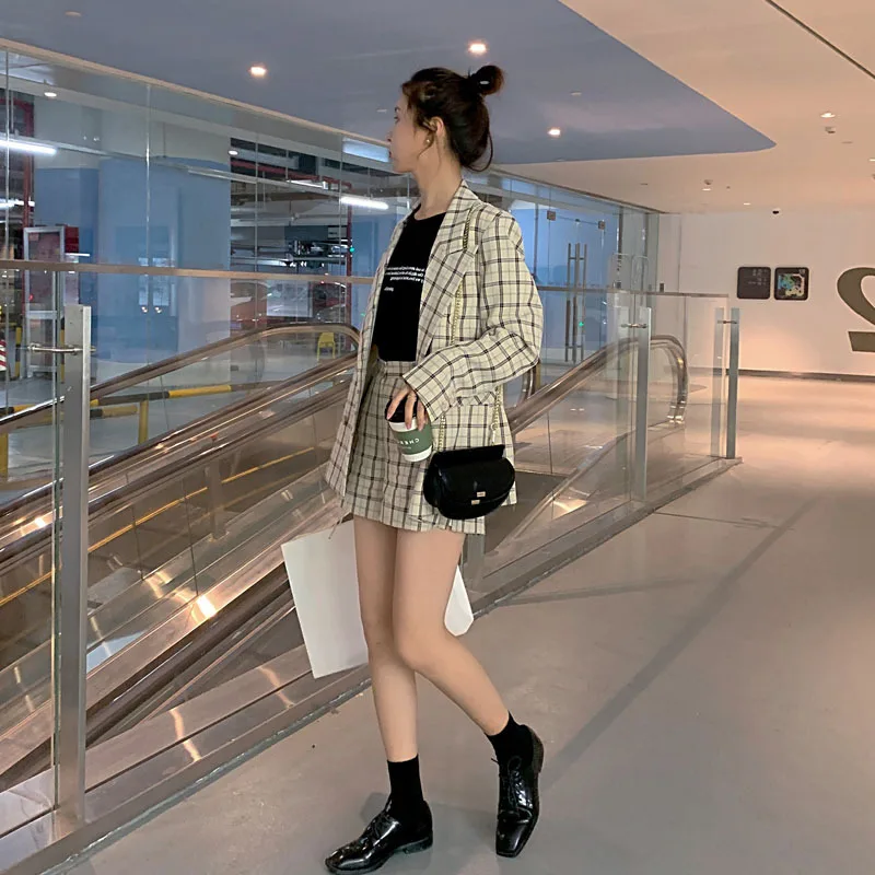 Женский модный Блейзер повседневный клетчатый свободный маленький пиджак