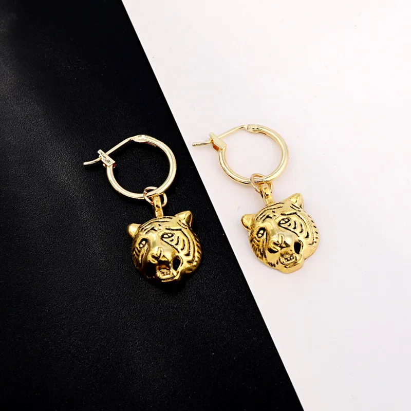 Женские маленькие серьги кольца с тигром 1 пара в стиле панк золотого цвета