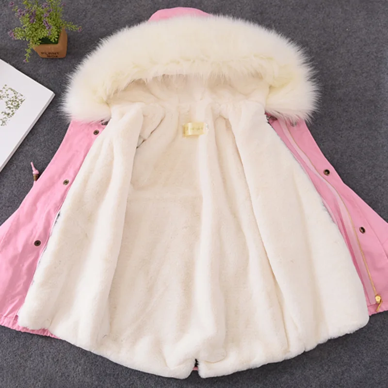 white pink Новинка года; модные зимние утепленные куртки для мальчиков и девочек детская одежда детские пальто с капюшоном из искусственного меха Детские хлопковые парки; G190 - Цвет: white pink