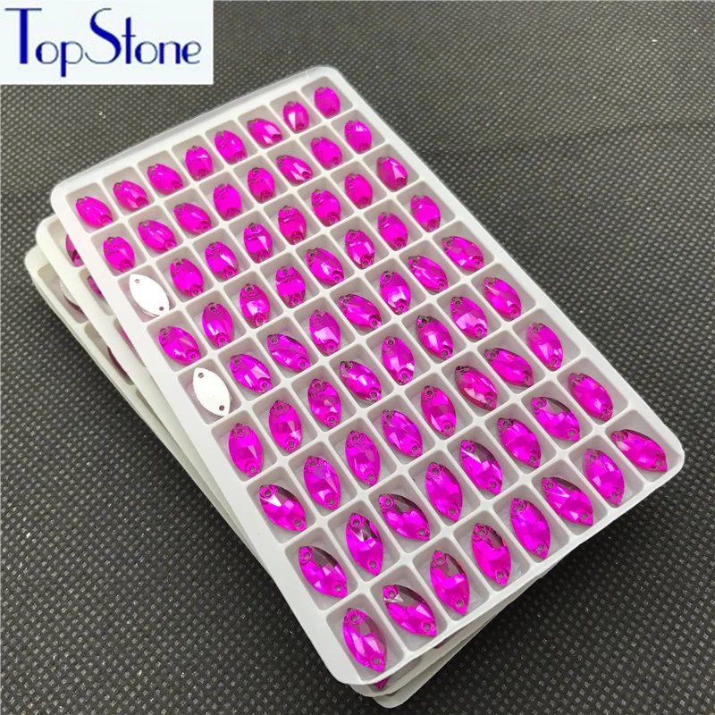 TopStone Fuchsia Navette Sew On Glass Crystal Stone Flatback Marquise sew on Rhinestone For Dress clothing | Дом и сад