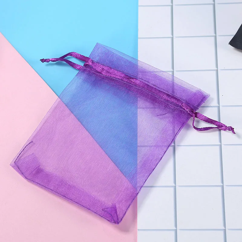 Purple 50 шт. сумки из органзы 7x9 9x12 10x15 13x18 см упаковка ювелирных изделий сумки Свадебные украшения прозрачные сумки конфеты подарочные пакеты - Цвет: Purple